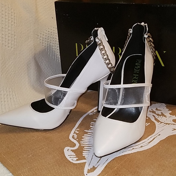 Woman's white/silver ankle-chained pumps - Picture 7 of 8